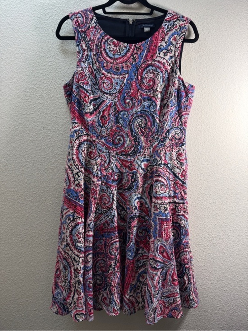 Tommy Hilfiger Paisley Lace Dress Size 10 Fit Flare A Line Sleeveless Pink Blue